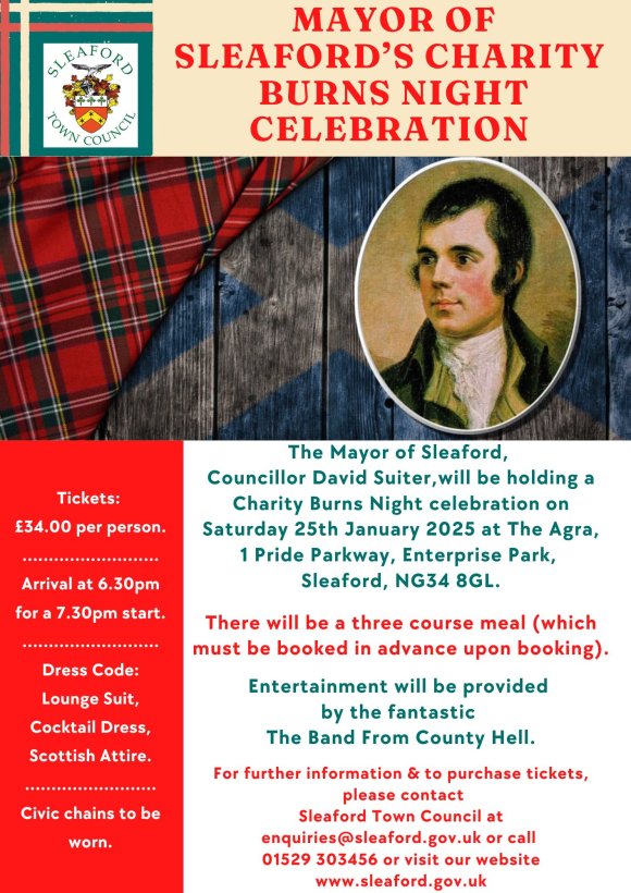 Mayor of Sleaford's Charity Burns Night event on Saturday 25th January 2025.